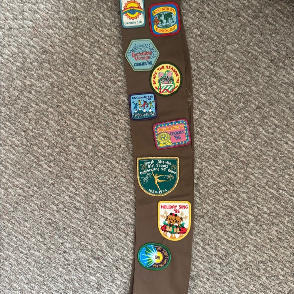 Vintage 90s Girl Scouts Brownie Sash and Junior Vest, rare overseas troop